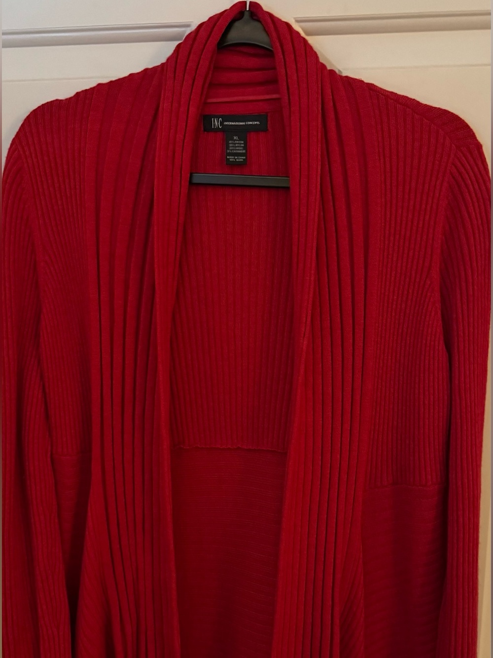 INC International Concepts Sweater Waterfall Open Front Cardigan Red **NWOT**